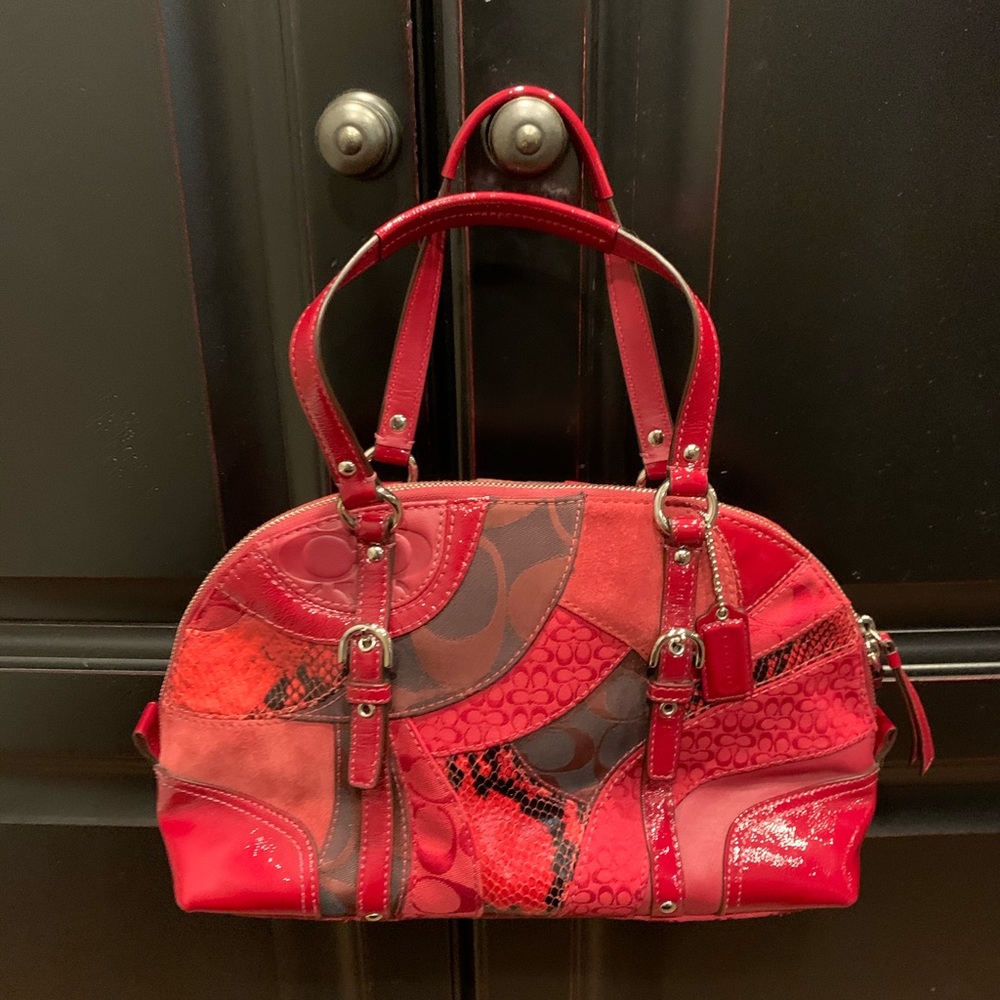 Red COACH signature shoulder bag purse pocketbook